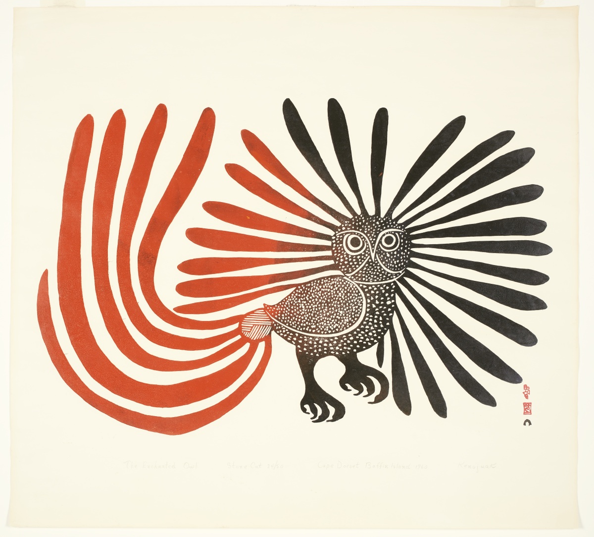 Kenojuak Ashevak, The Enchanted Owl, 1960. Stonecut on paper, sheet: 59.7 x 65 cm. Gift of Samuel and Esther Sarick, Toronto, 2002. © Estate of Kenojuak Ashevak. 