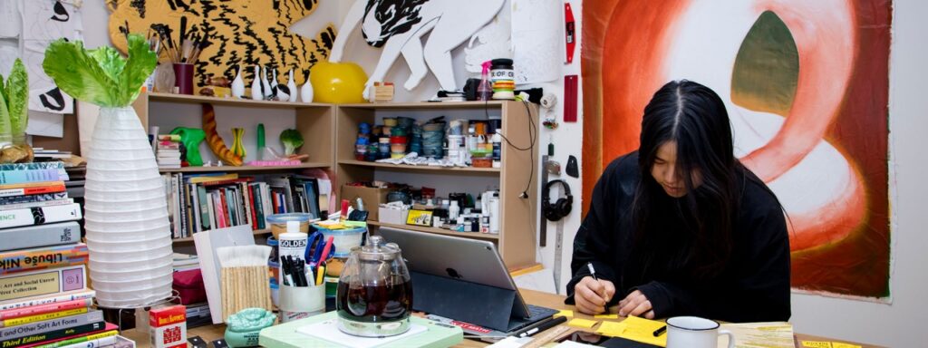 Artist in Residence Ness Lee, working in the AGO studio, Residency October 2019 - January 2020 